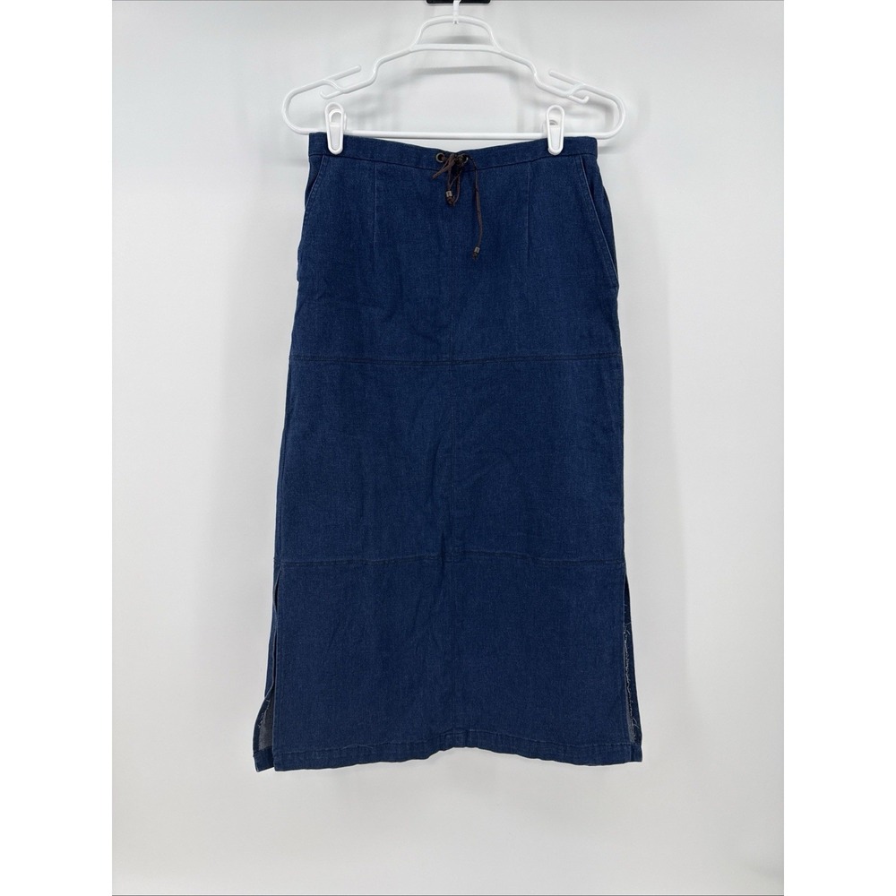Y2K Denim Jean Maxi‎ Skirt Cargo Tie Waist Modest Casual Boho 90s Grunge Size 8